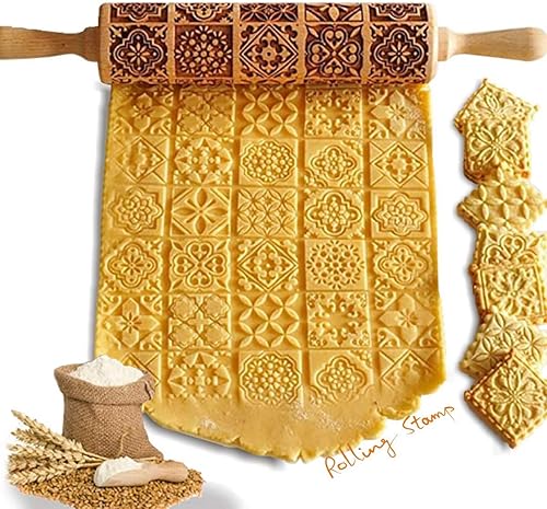 Sello de galletas, prensa de rodillo, para hacer galletas de madera con patrón vintage y tradicional, herramientas de cocina para hacer alimentos