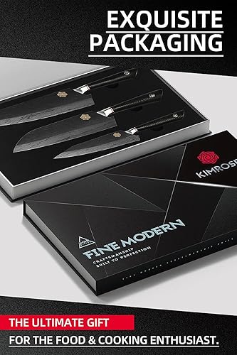 Miniatura 6 de KIMROSE Juego de cuchillos de Damasco - 3 piezas - Acero de aleación de alto carbono 10Cr15CoMoV - Cuchillo de chef profesional - Mango G10 -