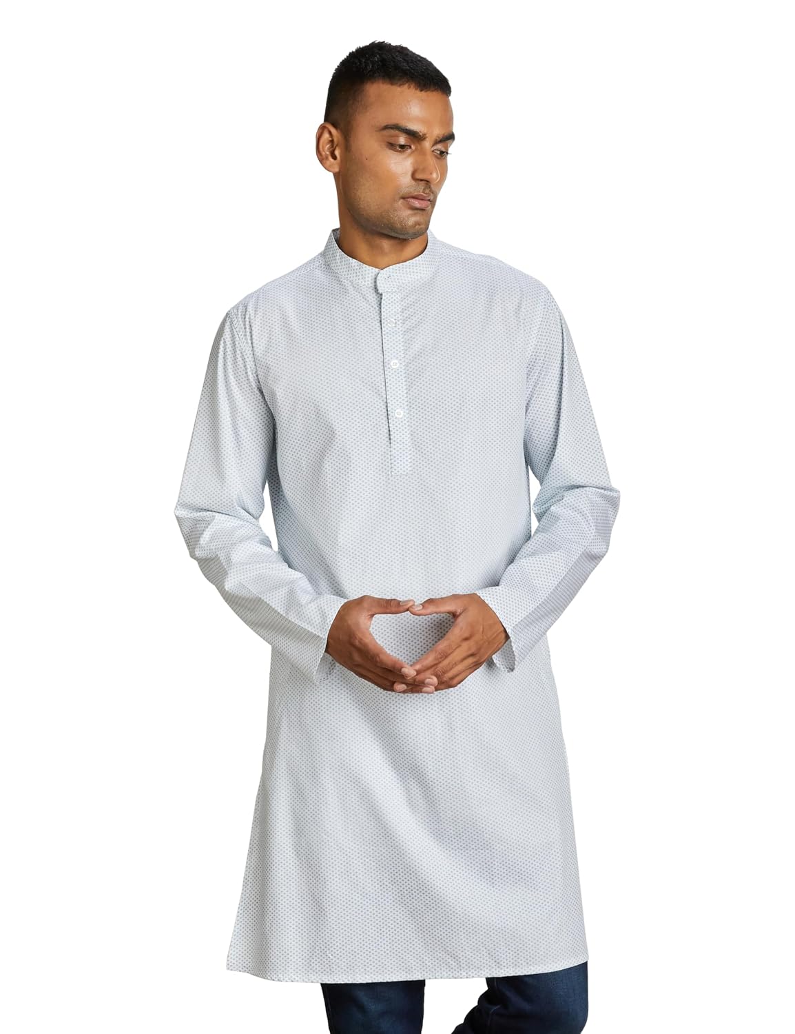 Amazon Brand – Symbol Men’s Solid Cotton Mid Length Kurta (Regular Fit)