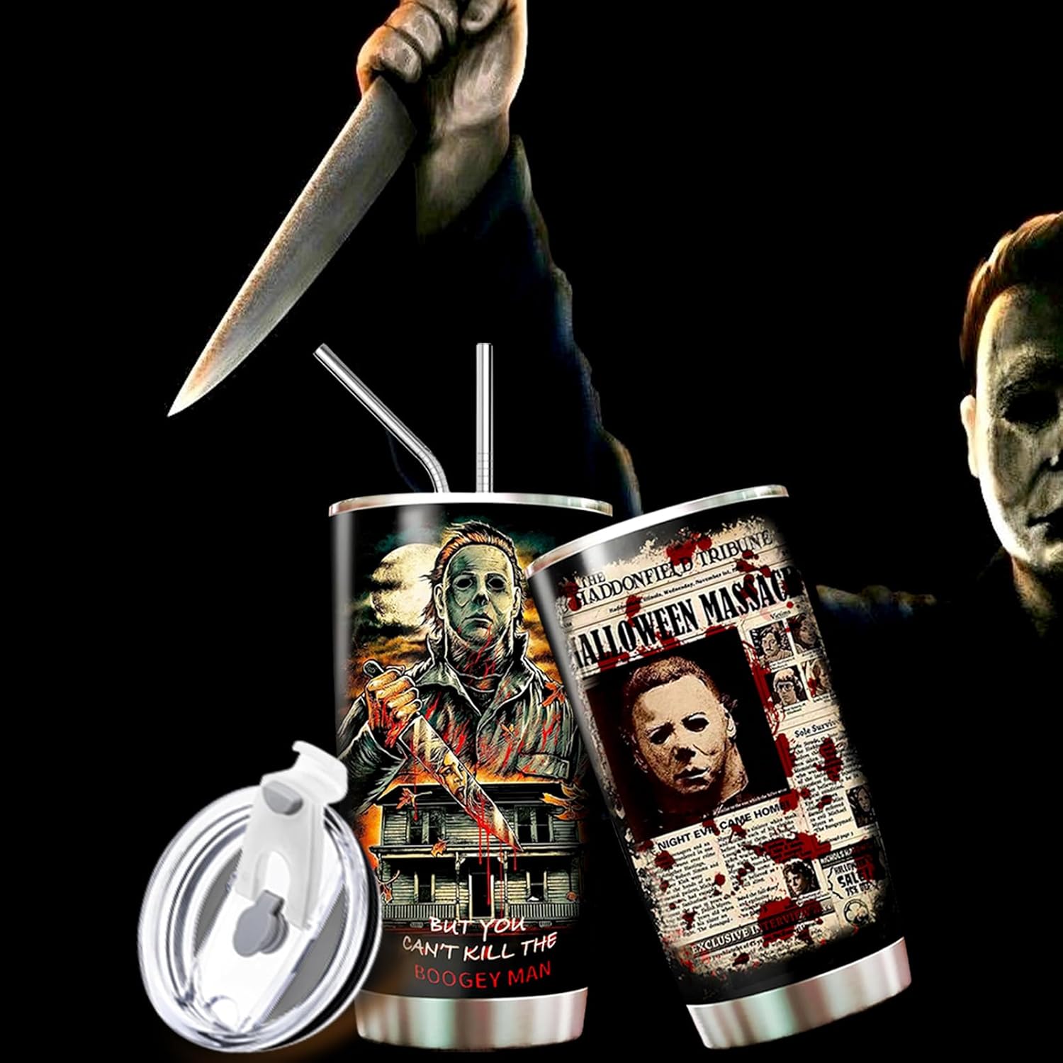 Horror Tumbler with Lid and Straw - Gift for Men, Women Who Love A Good Scare - Valentines Day Coffee Cup - Gifts for Friend on Birthday, Anniversary - Valentines Decorations - Horror Tumbler 20 Oz - Image 8