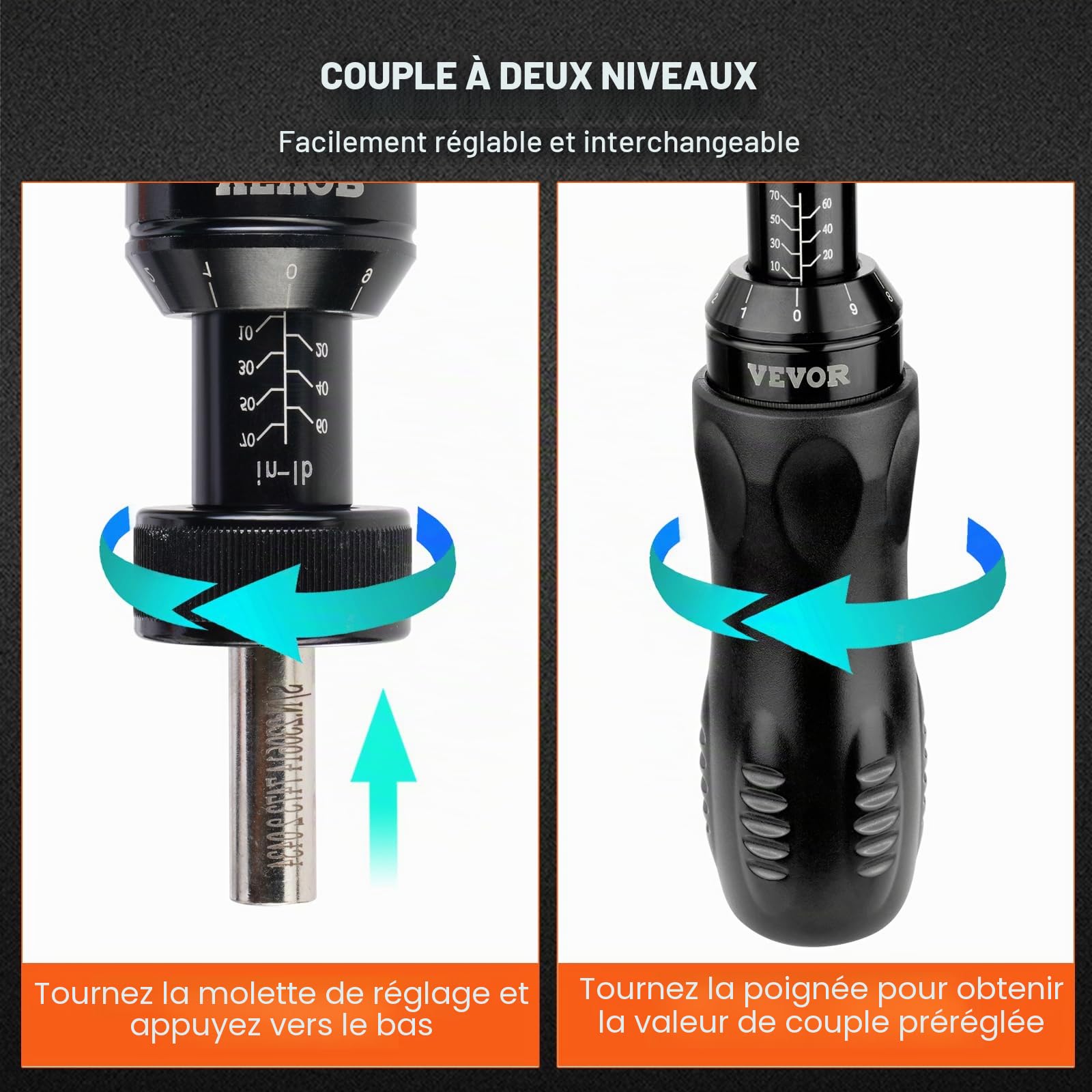VEVOR Tournevis Dynamométrique à Entraînement 6,35 mm Tournevis de Couple avec Échelle de Réduction Plage de Couple 1,13-7,91 N.m Dégagement Rapide Outil Précis pour Électricien Atelier Domicile
