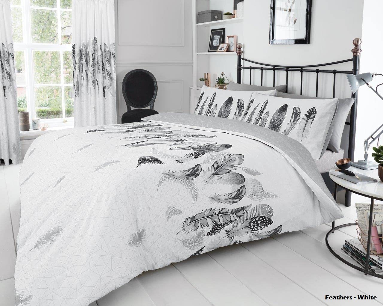 Gc Gaveno Cavailia White Reversible Duvet Cover, Feather Double Bedding Set, Polycotton Quilt Cover With Pillowcases,