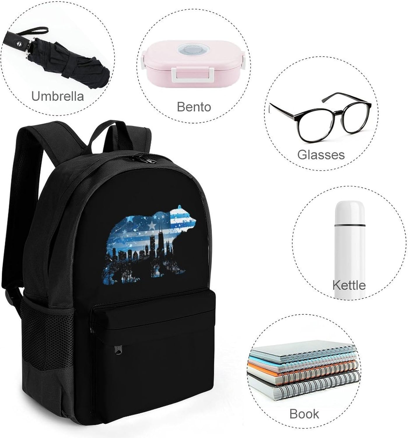 Am-erican Flag City Flag Bear Print Laptop Backpack for Men Women Fashion Computer Bag Business Travel Daypack