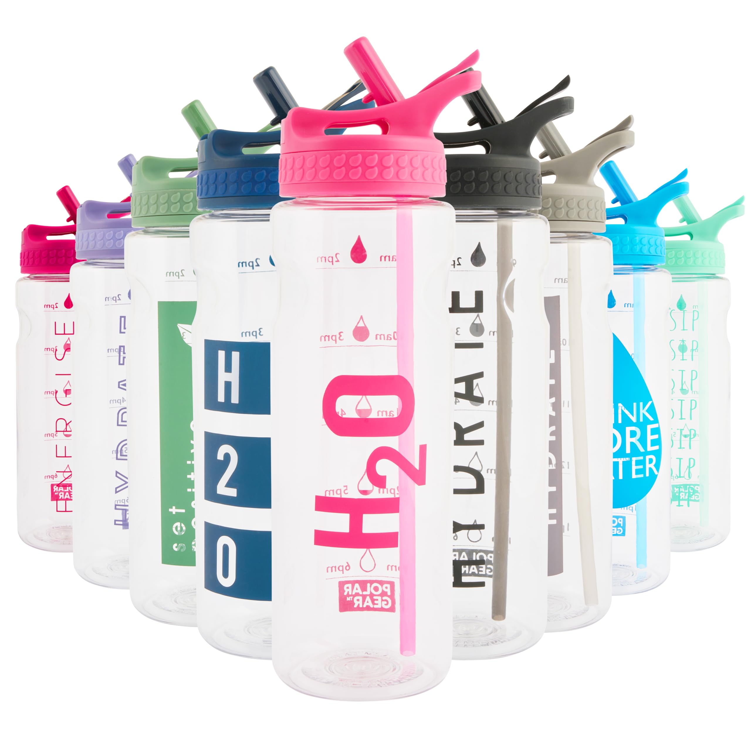 Polar Gear 750ml Motivational Water Bottle With Straw - SK Ecozen Recycled Plastic Sports Water Bottle with Time Markings – Dishwasher Safe, BPA Free Drinks Canteen for Gym, Running, Work