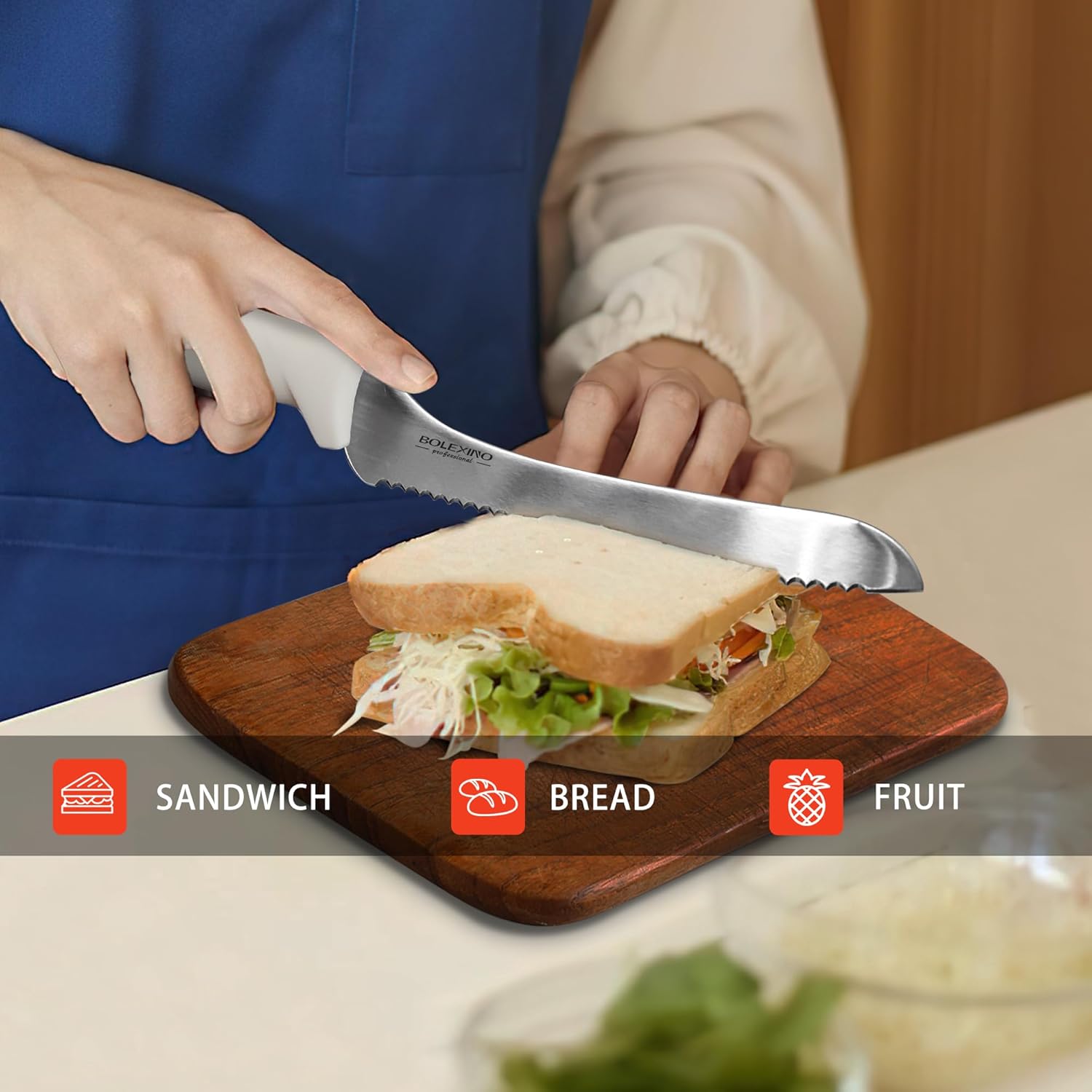 9 Inch Offset Serrated Bread Knife Set, High Carbon Stainless Steel Multi-Purpose Kitchen Knife for Homemade Bread, Crusty Breads, Cake, Bagel