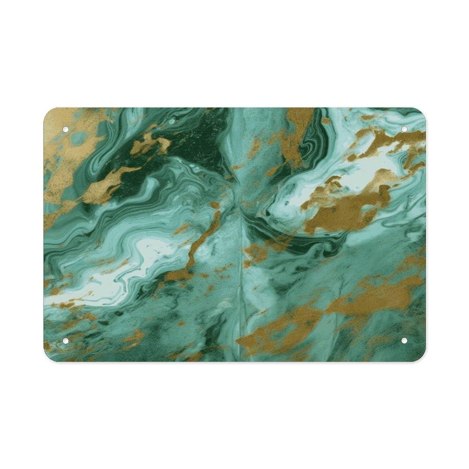 Fekiloot Style Green Gold Marble Metal Signs Wall Art Tin Sign