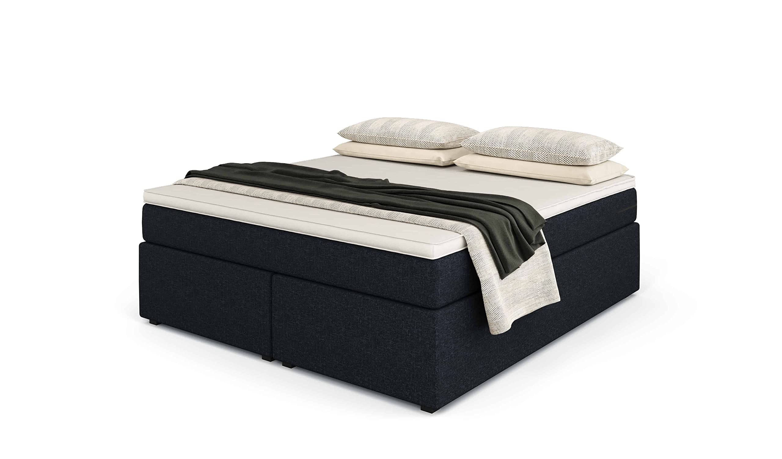 Betten Jumbo Headless King Boxspringbett | Blau | 200x200 | Härtegrad weich | inkl. Visco-Topper