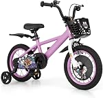 BABY JOY Les enfants font du vélo, 12 14 16 18 Vélo enfant de pouce pour 3-8 ans avec hauteur réglable, roues d'entraînement, panier de rangement, frein à main & freins à rétropédalage, Vélo enfant pour les filles garçons (pilote de Rabbit)