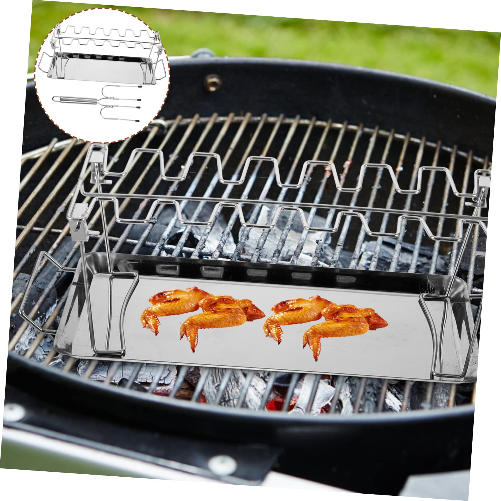 Set di Forchette per Barbecue da 2 Pezzi in Acciaio Inox | Struttura Pieghevole, Colore Argento, per Campeggio e Festa in Giardino