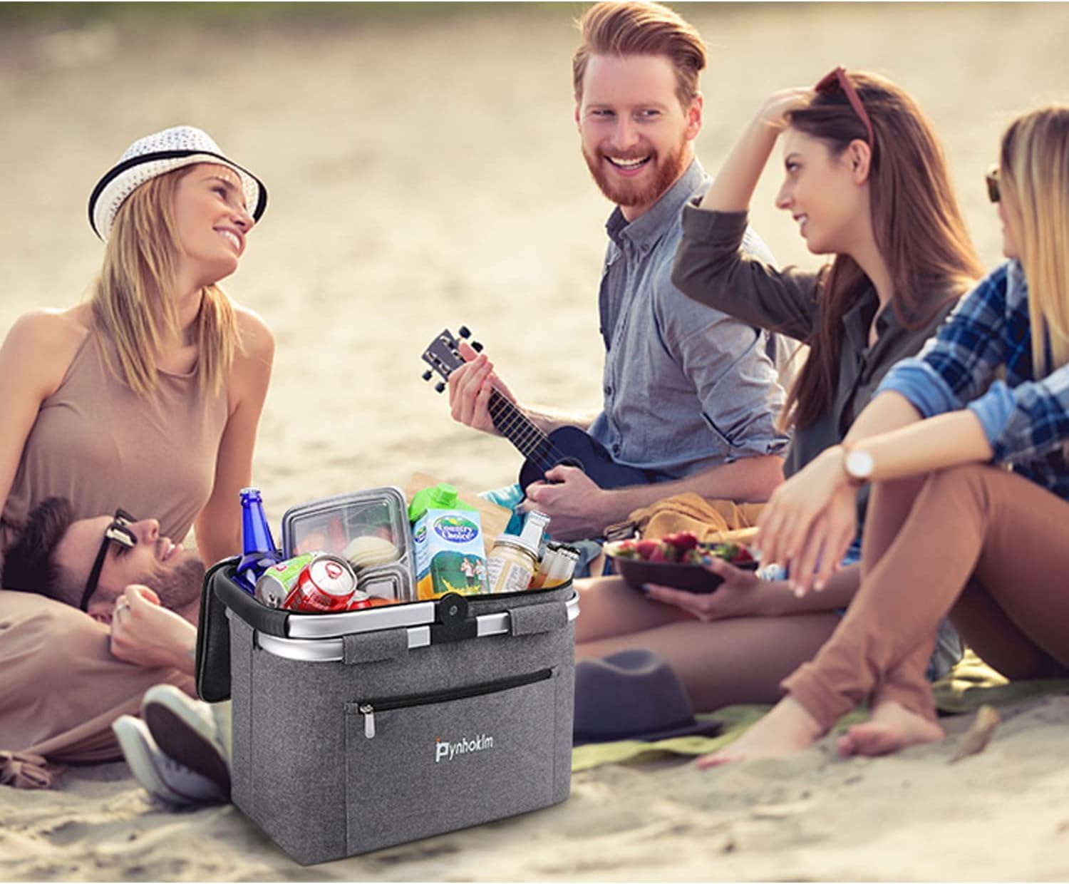 30L Kühlkorb Einkaufskorb mit Seitenstütze isolierte Tragekorb Faltbar Picknickkorb mit Deckel Thermotasche Thermokorb mit Alurahmen Stabiler Korb-für Reisen/Picknick/Einkaufen