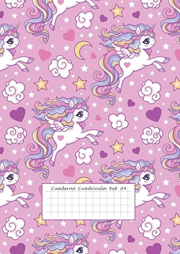 Cuaderno Cuadrícula 8x8 A4: 100 páginas - Libreta unicornio a4 - Cuaderno infantil cuadriculado - Cuadrícula 8mm