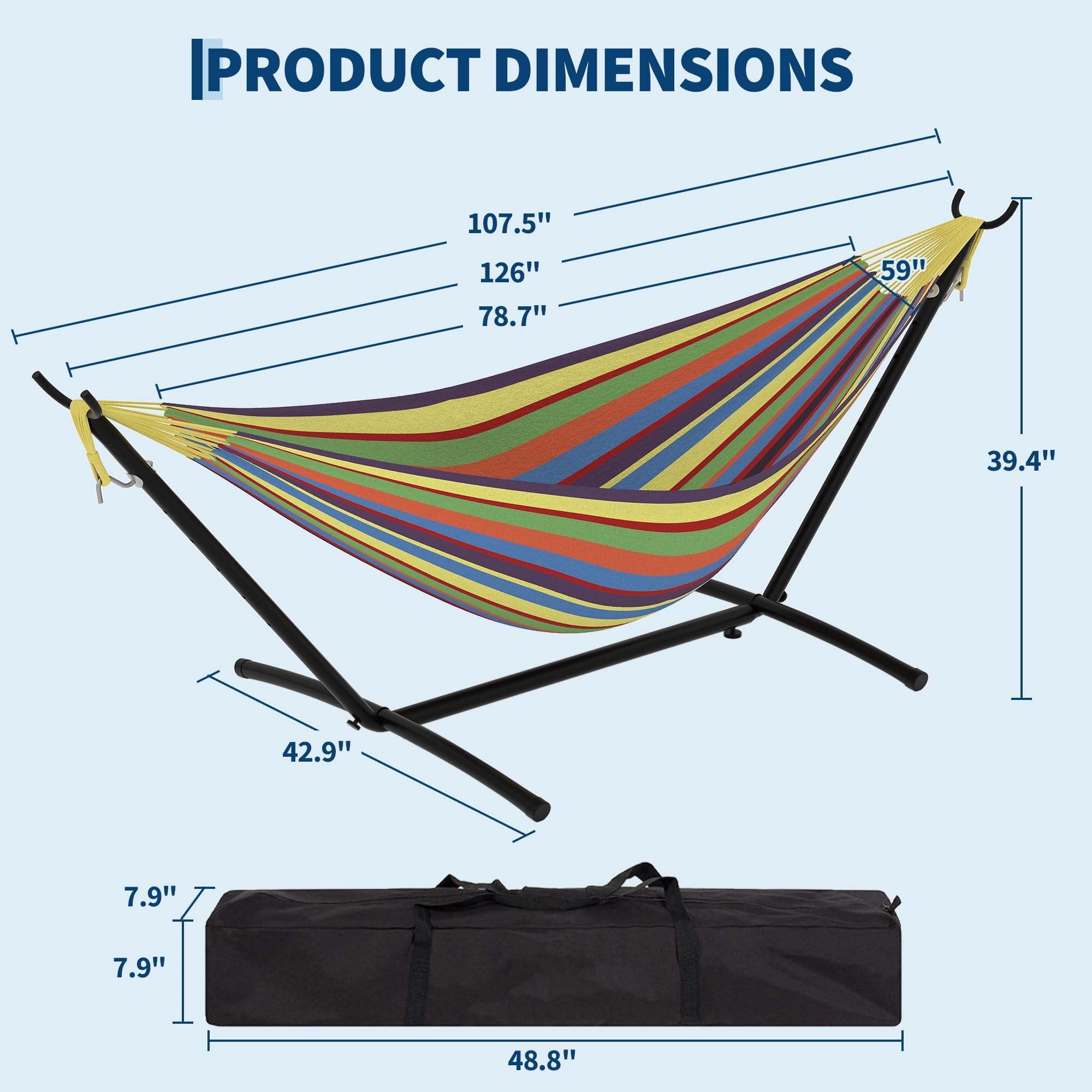 Hamac Double avec Support Acier Robuste Portable Pliable Sac Transport Jardin terrasse extérieur