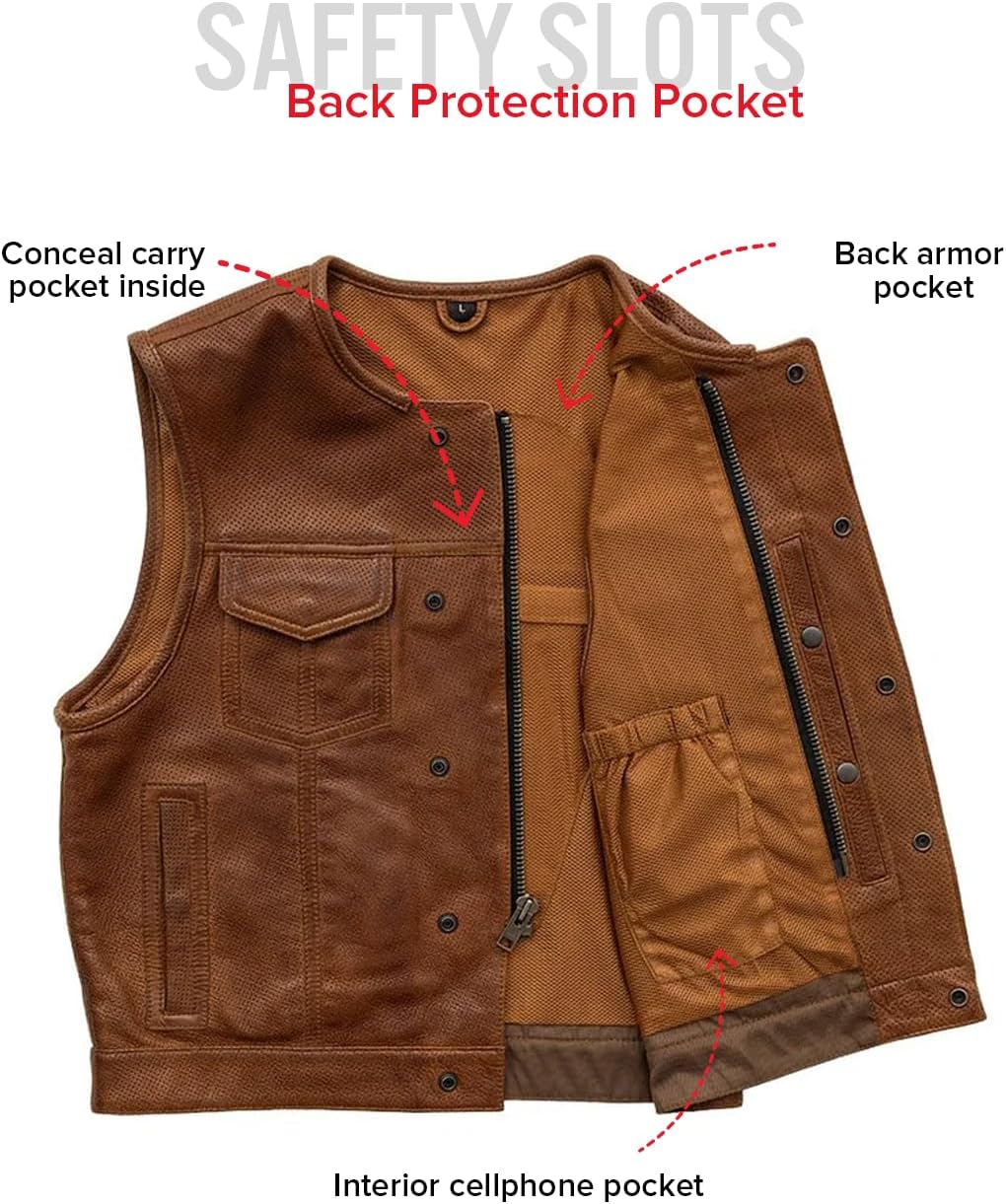 First Mfg Co - Lowside - Mens Motorcycle Biker Riding Canvas, Leather, Twill, Perforated Leather Vest - Image 5