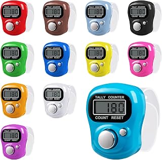 Amble 12 Pack Electronic Finger Counters - 5 Digit LCD Digital Hand Tally Clickers for Golf, Knitting, Laps, Inventory & More