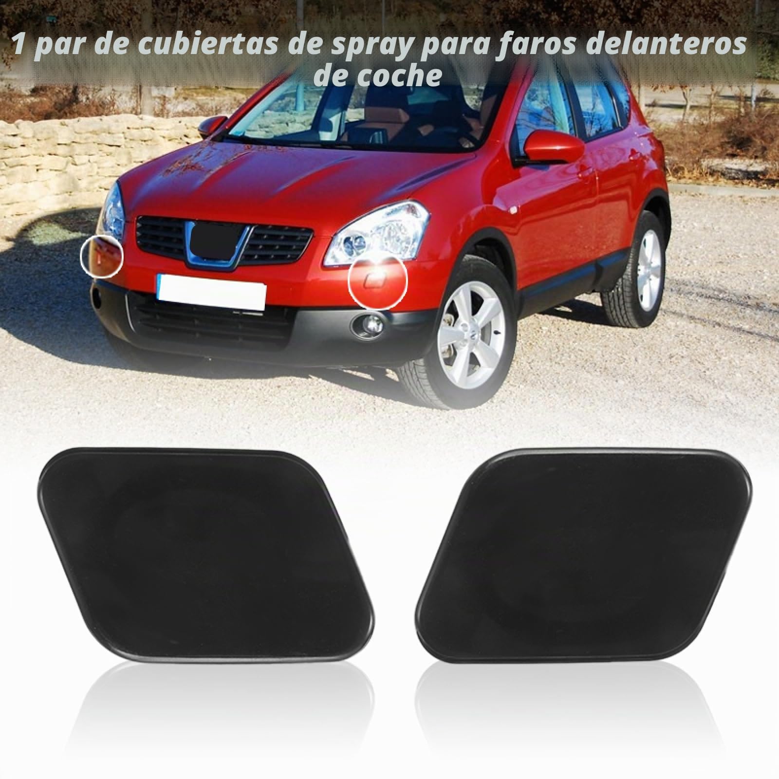 Cubierta del lavafaros para Nissan Qashqai J10, 1 par de Tapa de Cubierta de Boquilla de Faro Delantero Derecho Izquierdo para Lavadora de Coche