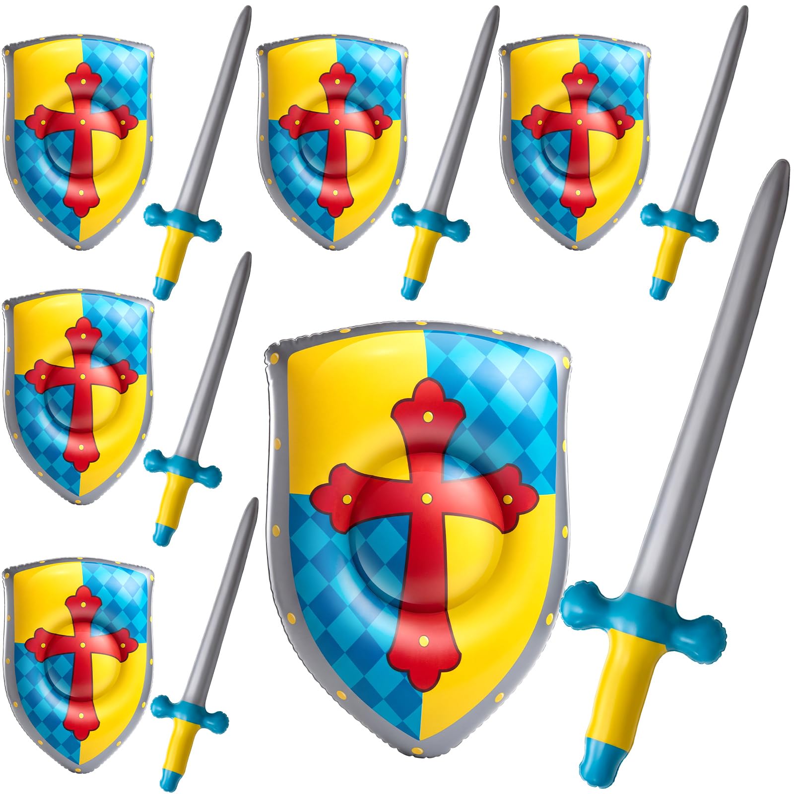 Poen 24 Pcs Inflatable Sword and Shield Knight Party Favors Set Blow up Medieval Sword Shield for Prince Party Favors Decorations Cosplay Accessories (Cross)