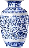 Qinlang 9-Inch Blue & White Ceramic Vase with Lotus Pattern - Porcelain Flower Vase for Centerpieces, Home Decor & Floral Arrangements
