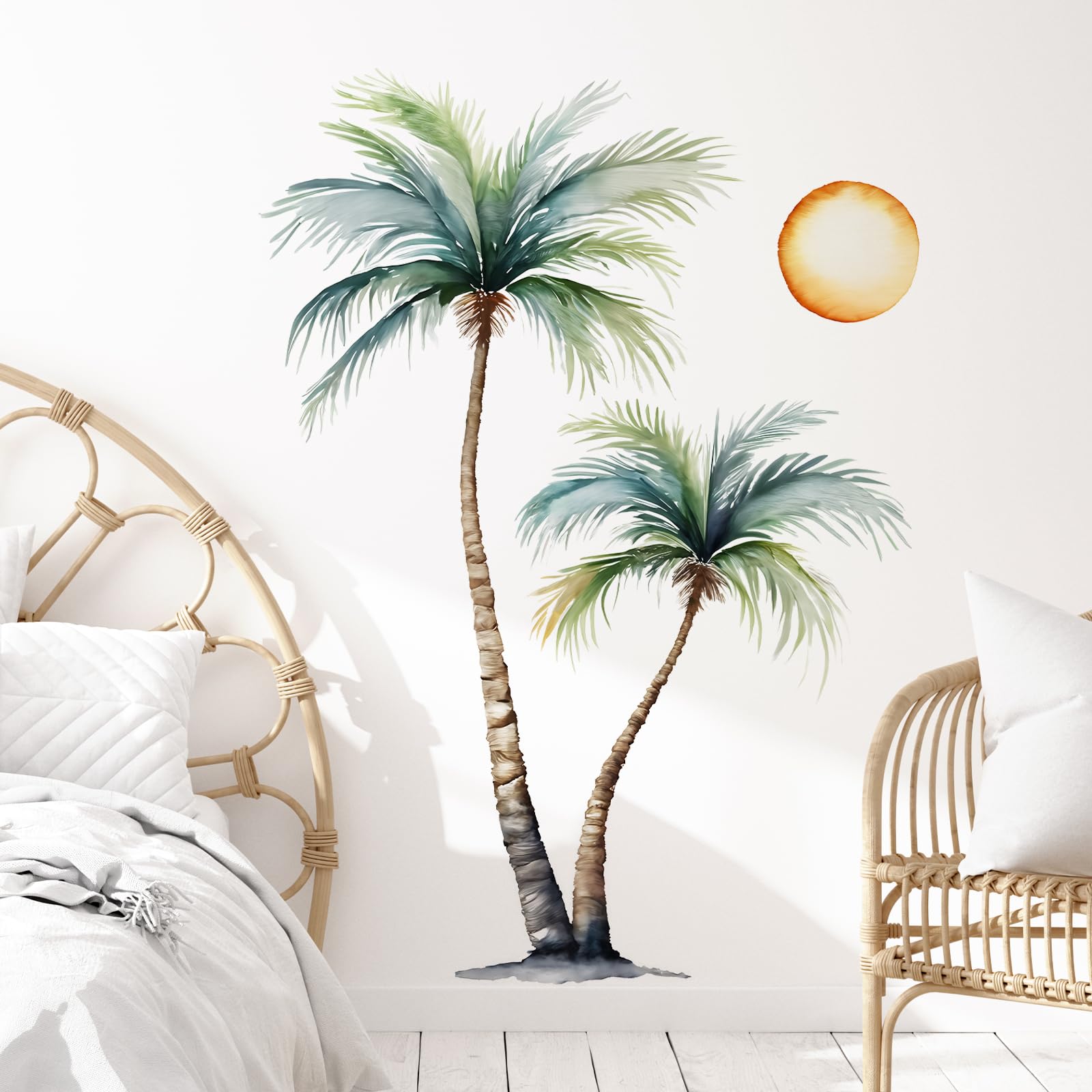 Tanlaby Large Palm Tree Wall Stickers Tropical Plants Sunset Wall Decals Watercolor Coconut Tree Summer Art Decor for Living Room Bedroom Hallway Office - Image 2