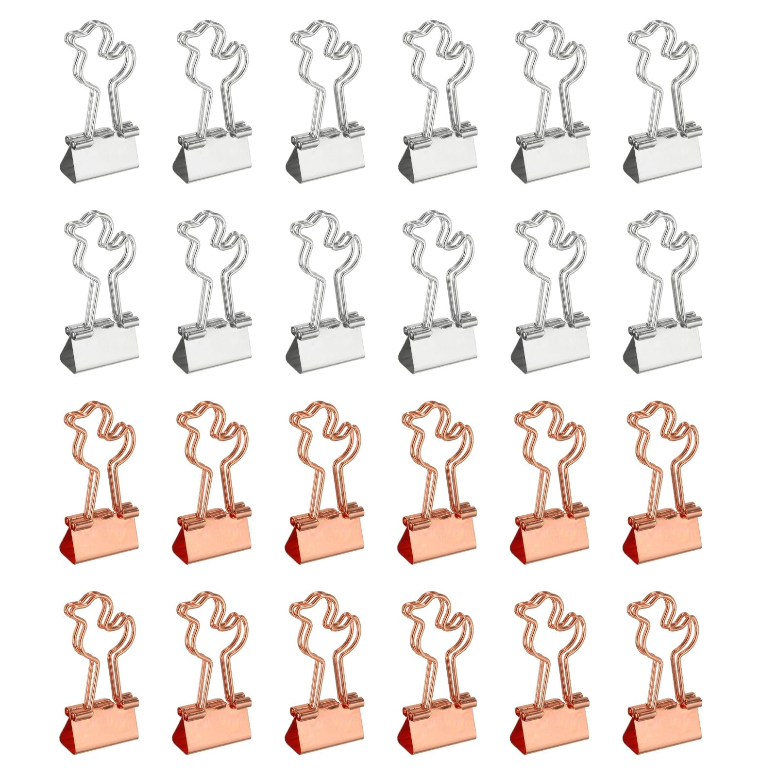 PATIKIL 24Pcs Small Binder Clips, Duck Shape Cute Binder Clips Paper Clamps Bulk Plating for Paper Bookmarks Planner Notes Letter Journals Office Supplies Bags Crafts, Rose Gold, Silver