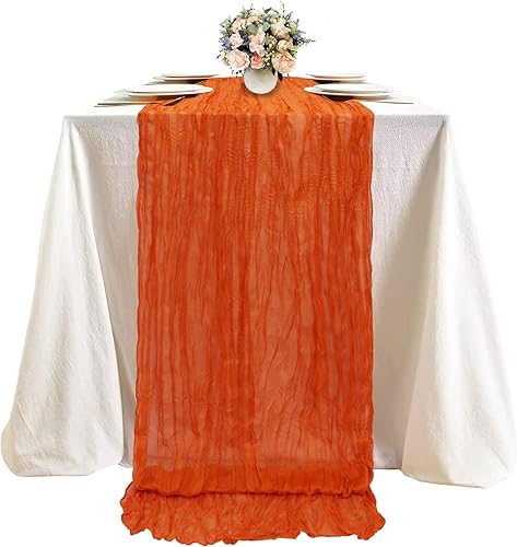 Camino de mesa de gasa naranja de 13 pies, tela de queso, tela de queso, rústico, bohemio, decoración de boda, vintage, Halloween, caminos de mesa
