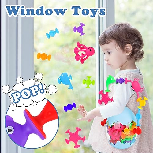 Miniatura 5 de 50 juguetes de baño con succión para niños a partir de 3 años, juguetes de silicona para bebés con cáscara de huevo de dinosaurio, juguetes