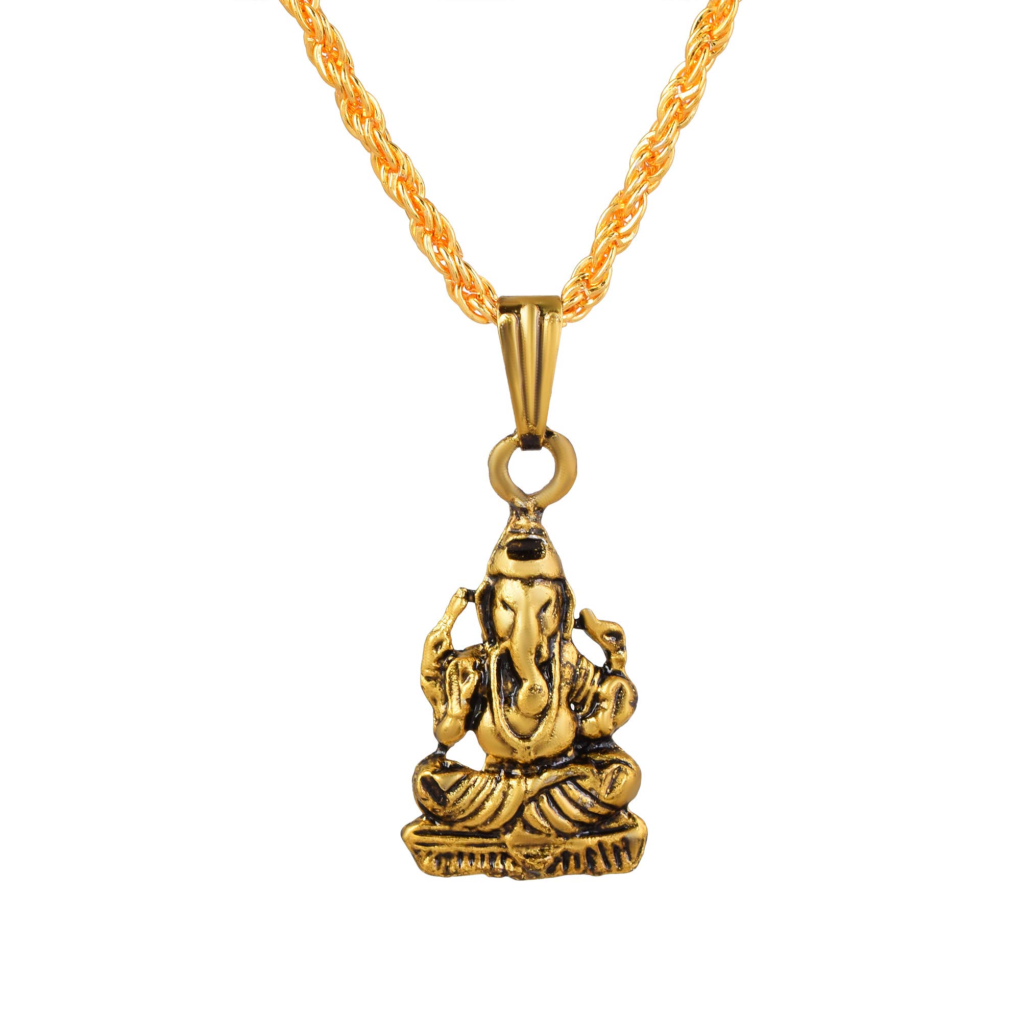 Golden Finish Indian Hand Crafted Ganesh (Ganesha) भगवान गणेश Pendant With Chain Religious Jewellery For Unisex