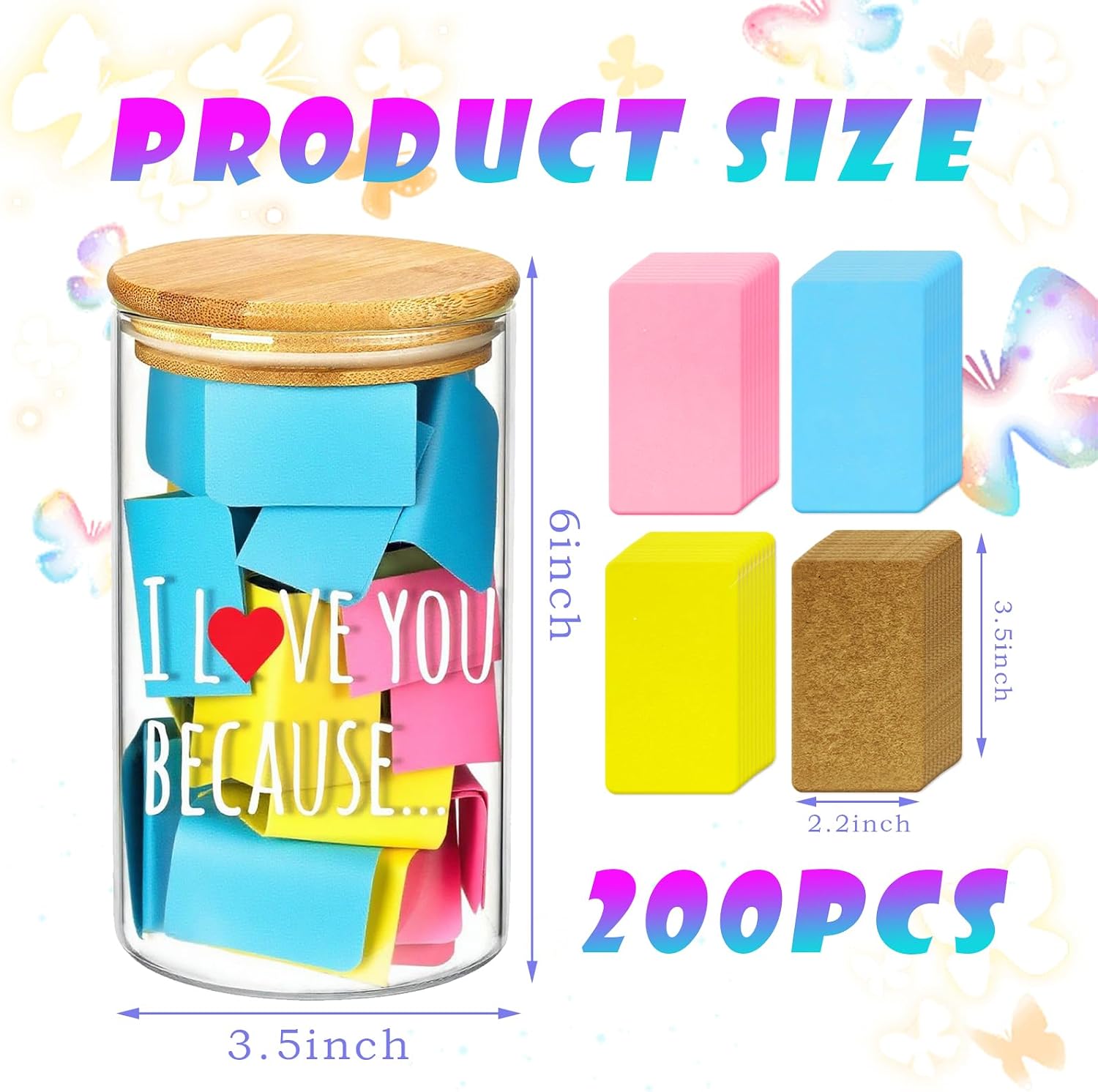 Love Notes Jar,memory jar,Anniversary Birthday Gifts for Boyfriend Girlfriend Wife Husband Mom Dad, Newlywed Gifts for the Couple,with 200 Note cards