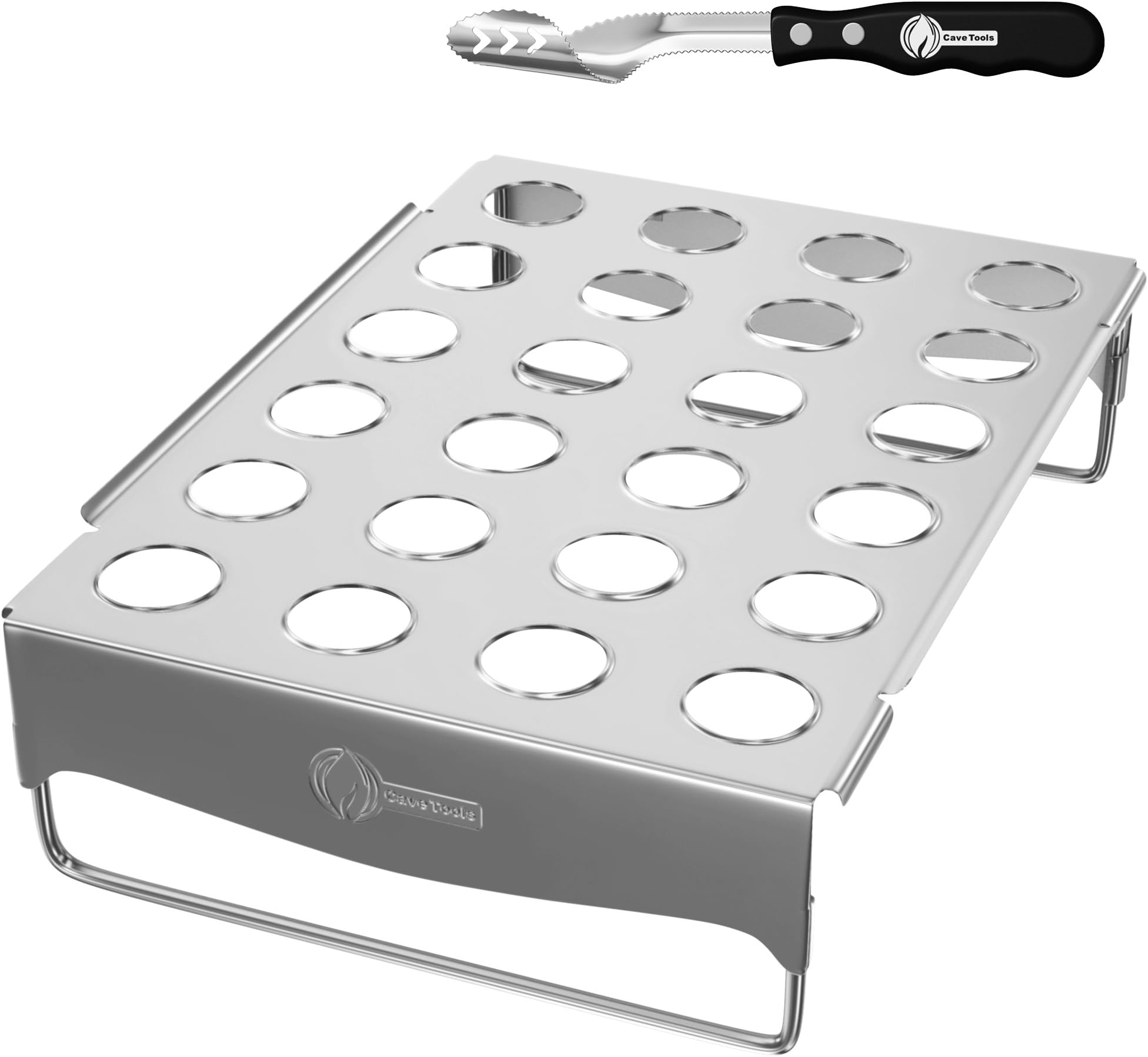 Cave Tools Jalapeno Corer Tool Grill Topper for Cooking Peppers, Chicken Legs & Wings or Chili - 24 Capacity Racks- BBQ Grill and Smoker Accessories, Dishwasher Safe