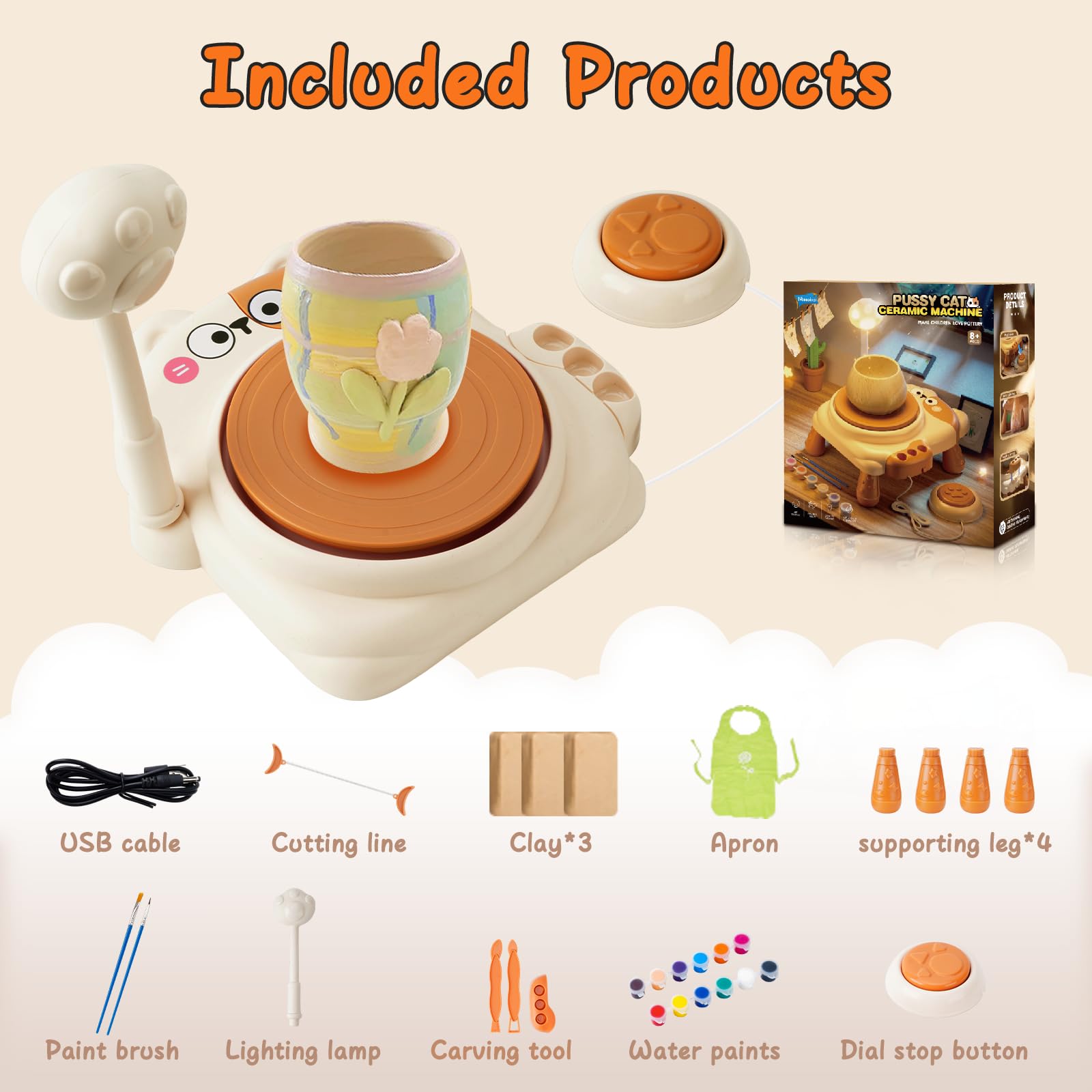 Pottery Wheel for Kids, Mini Pottery Studio with Art Supplies & Craft Kits, Complete Arts & Crafts Toys Set for Kids Ages 4-12+, Perfect Birthday Christmas Gift for Boys and Girls