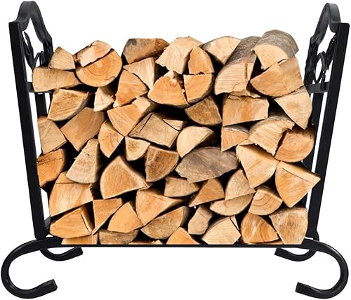 Miniatura 4 de Goplus Estante plegable de leña para leña, portador de almacenamiento de leña de hierro forjado, apilador de estufa de leña decorativo para