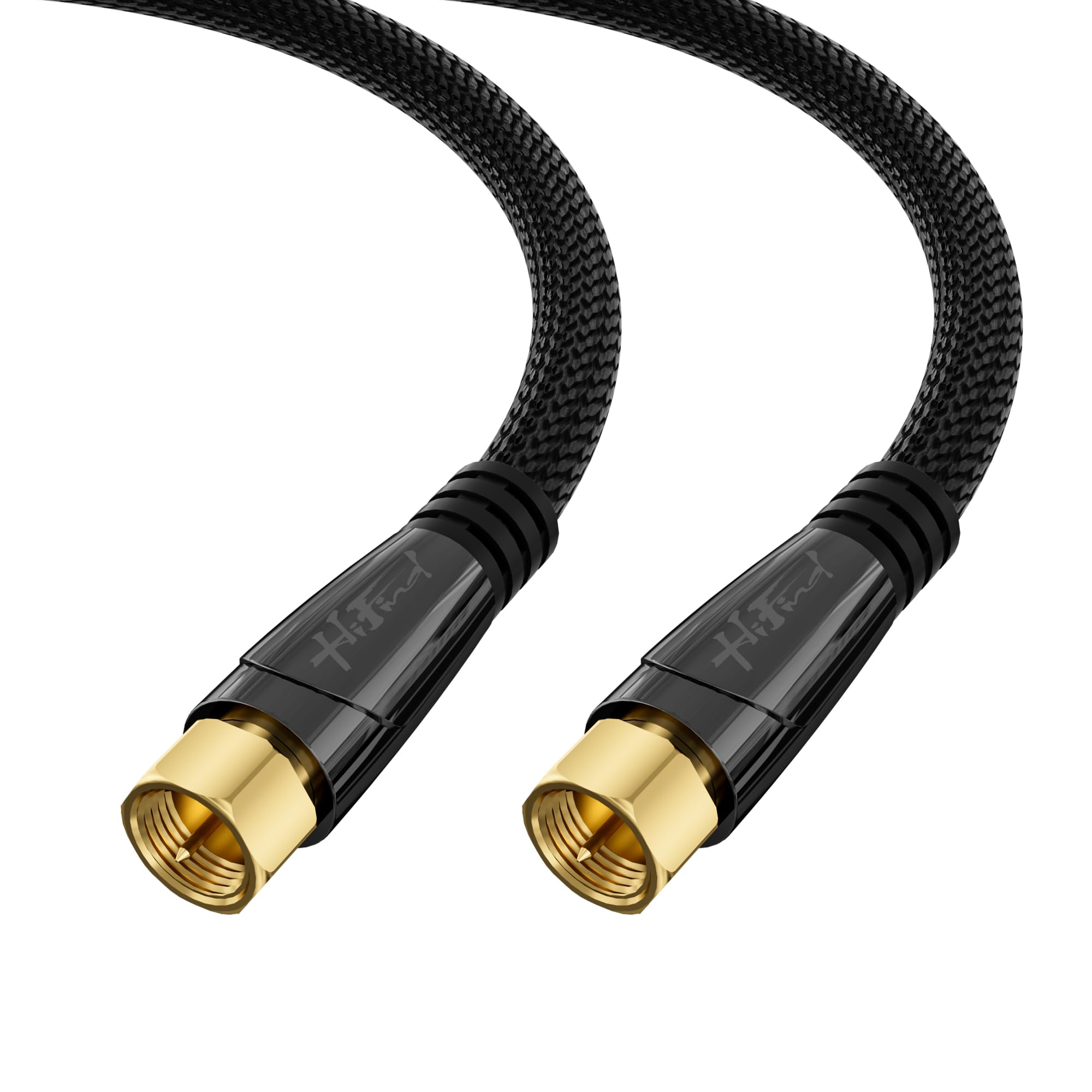HiFind Câble coaxial RG6 de 1,5 m, faible perte quadruple blindé OFC plaqué or mâle vers mâle, cordon coaxial de type F, 75 Ω à enfouissement direct en plein air pour antenne numérique HDTV 4K, modem