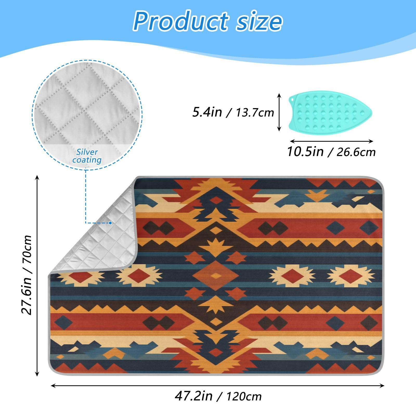 pnyoin Portable Ironing Mat Retro Dark Brown Pattern Travel Ironing Pad with Silicone Iron Rest for Steam Pressing on Tabletop or Bed Heat Resistant Portable Quilting & Travel Blanket