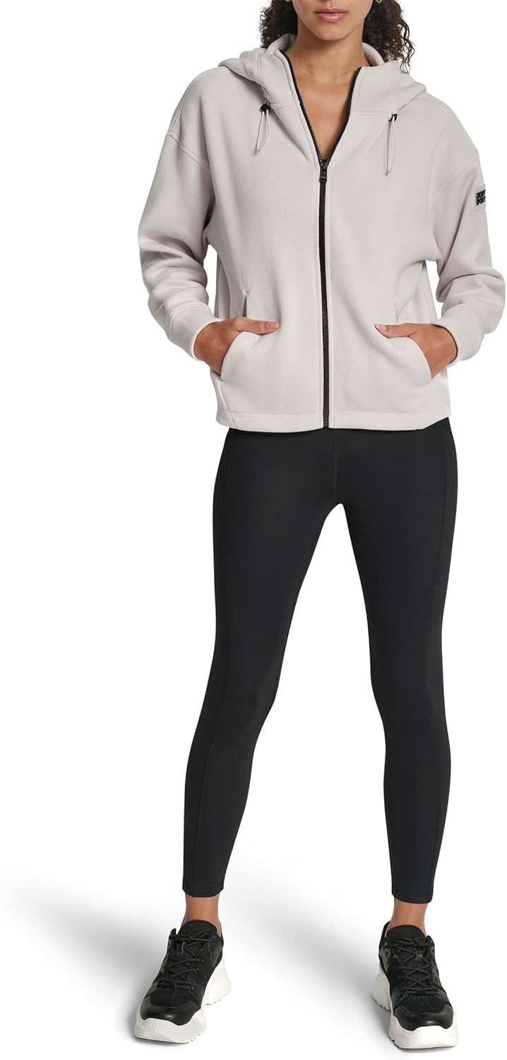 DKNY womens Sweater Fleece Full Zip Hoodie Sweatshirt With Bungee - Image 2
