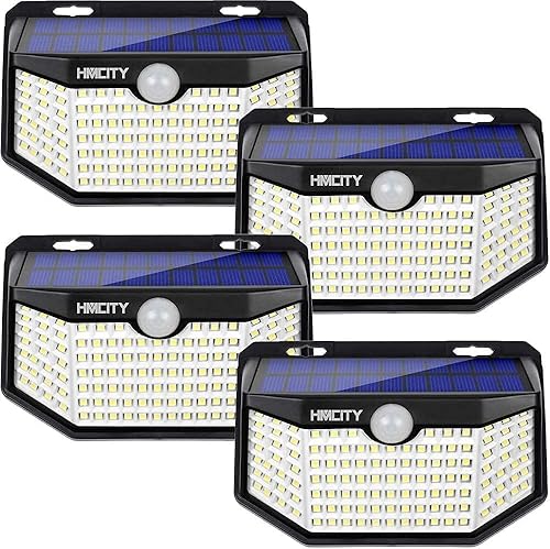 Miniatura 14 de HMCITY 120 luces LED solares para exteriores con sensor de movimiento y 3 modos de iluminación, IP65 impermeables, amplias, luces solares de pared