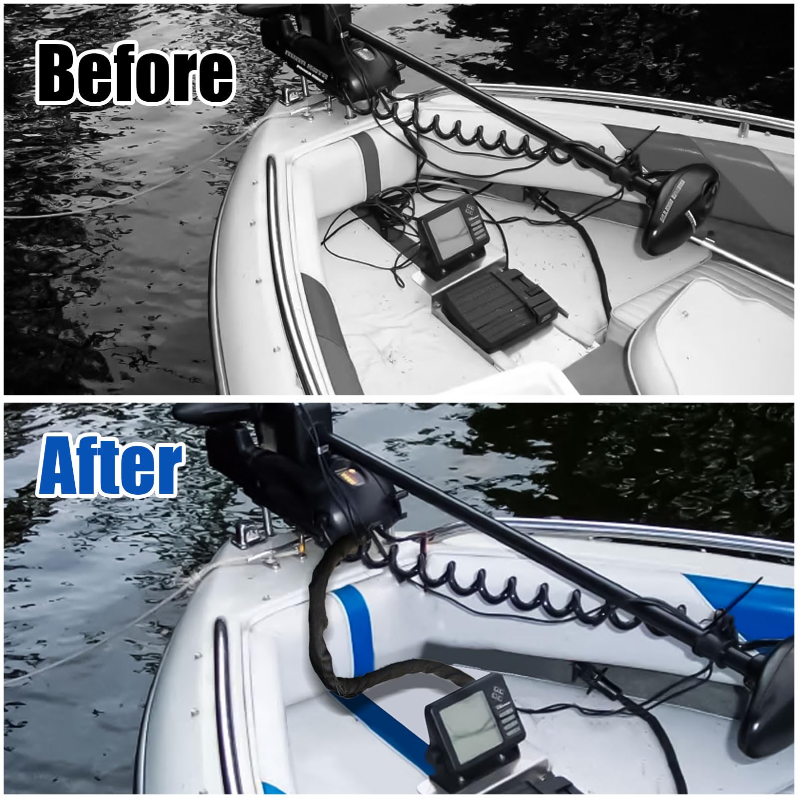 2 fundas para cable de motor fuera de borda con 100 bridas de nailon, funda de aparejo de 47 pulgadas de largo con cremallera para motor de arrastre, funda organizadora de cables de motor de
