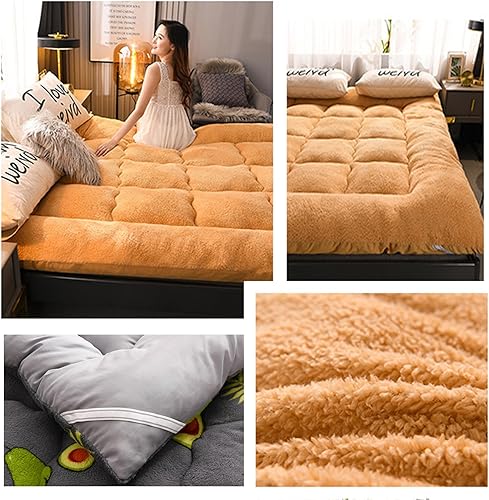 Miniatura 25 de KNVSS Colchón de futón de tamaño matrimonial japonés, plegable y enrollable para dormir, tatami, antideslizante, suave y cálido, para dormitorio de