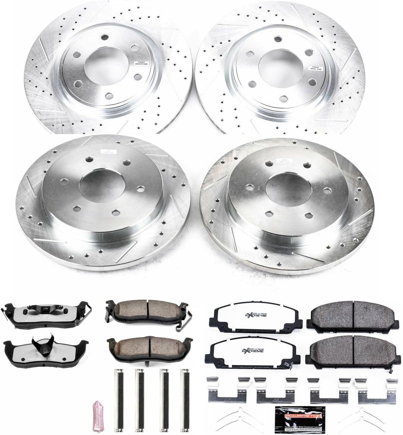 PowerStop Front & Rear Brake Kit For Nissan Armada 2012-15 | Nissan TITAN 2011-15 - Truck & Tow Carbon Fiber Ceramic Brake Pads + Drilled & Slotted Rotors Upgrade, K5822-36
