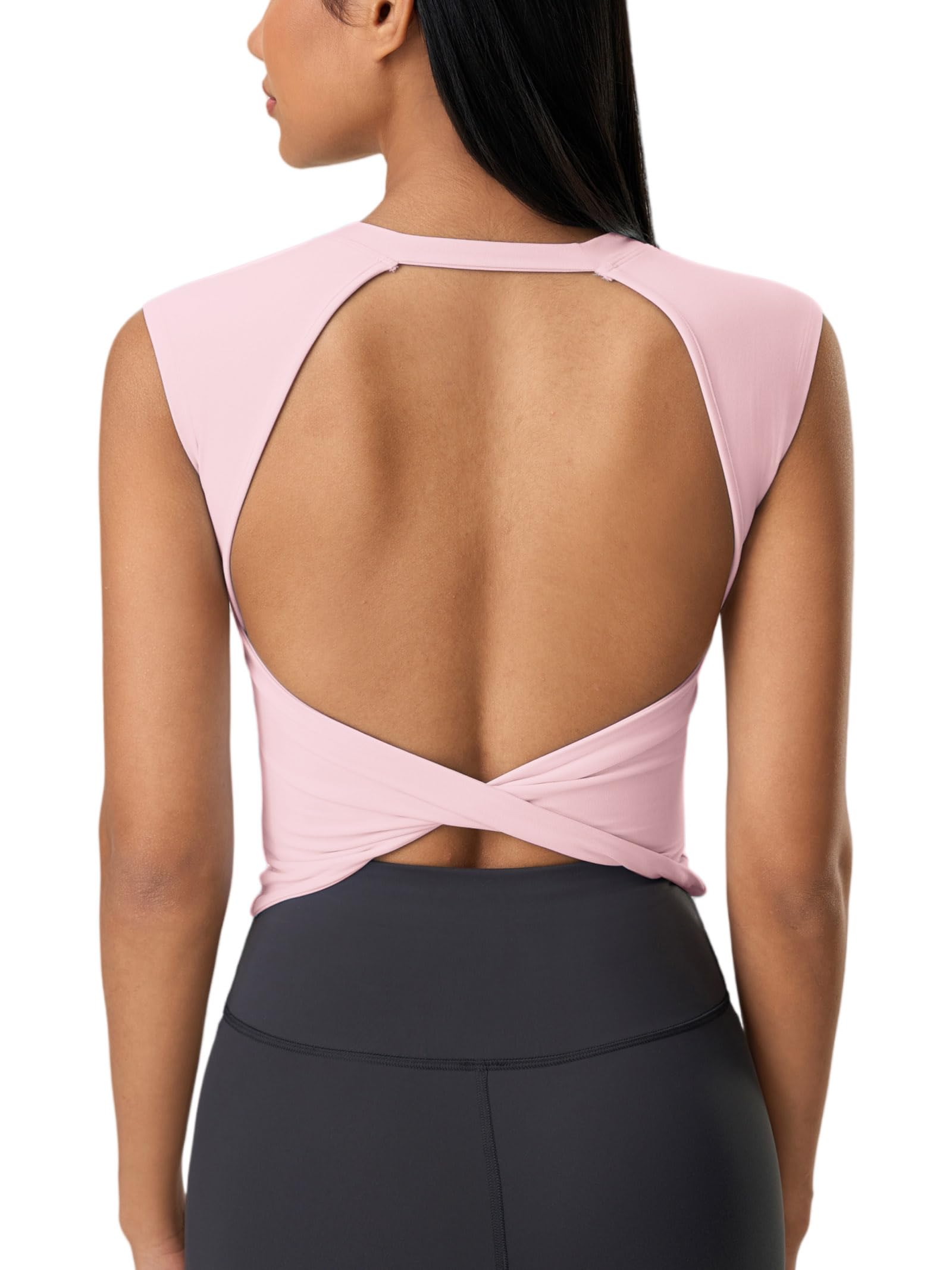 Odizli Damen Sommer Ärmellos Rückenfrei Sport Yoga Fitness Shirt Oberteile Top mit BH