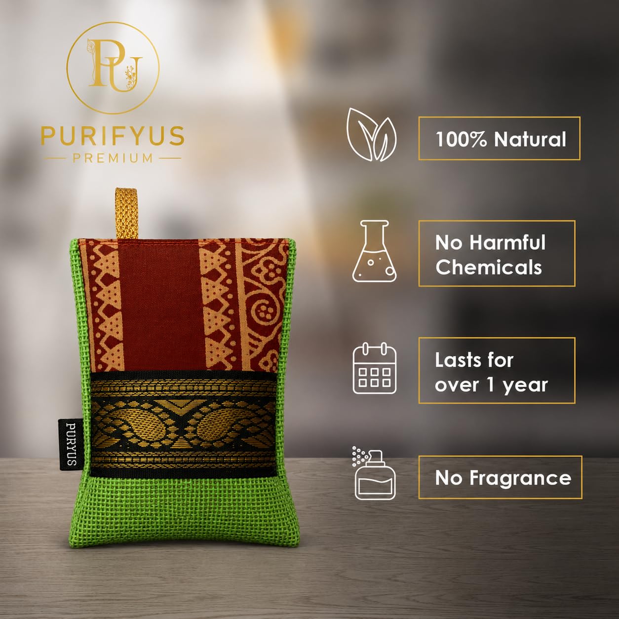 Purifyus Premium Bamboo Charcoal Air Purifier Bag | Removes Odor, Smoke & Humidity | Reusable Non Electric Air Freshener for Home & Car 500 Gram 1