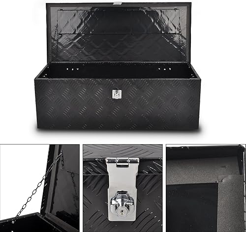 Miniatura 3 de Caja de herramientas de aluminio negro de 30 pulgadas, caja de 5 bares, caja plana para camión, automóvil, remolque, al aire libre, recogida debajo