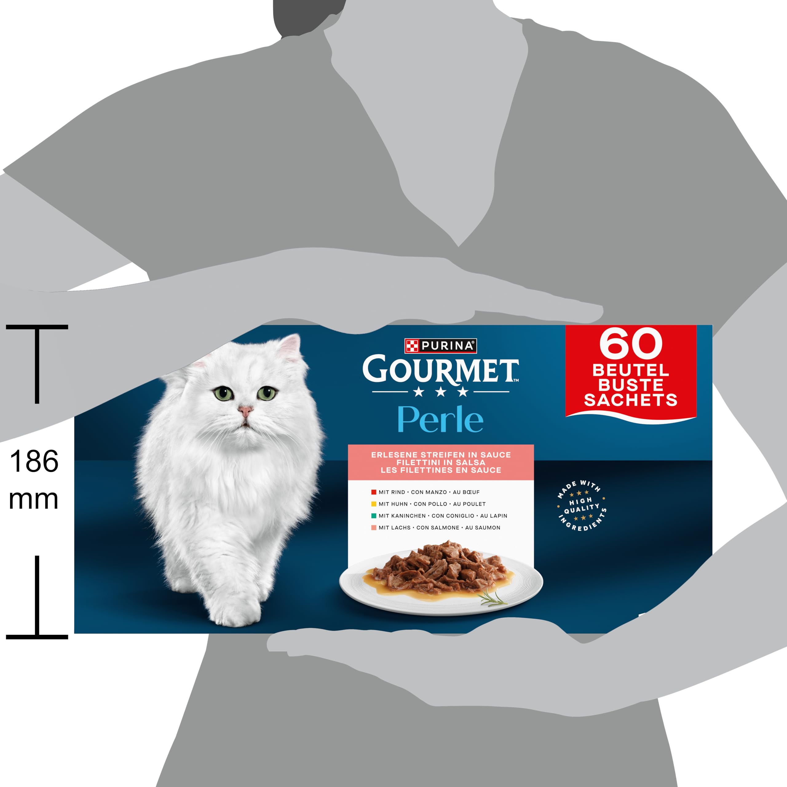Purina Gourmet Perle Delicias en Salsa, Comida Húmeda para Gato con Pollo y Buey, 60 sobres de 85g