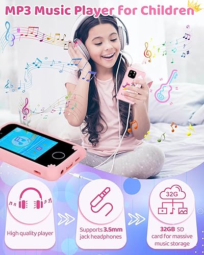 Miniatura 4 de Juguetes de teléfono inteligente para niños para niñas de 3, 4, 5, 6 años, teléfono con pantalla táctil para niños pequeños con doble cámara, juegos