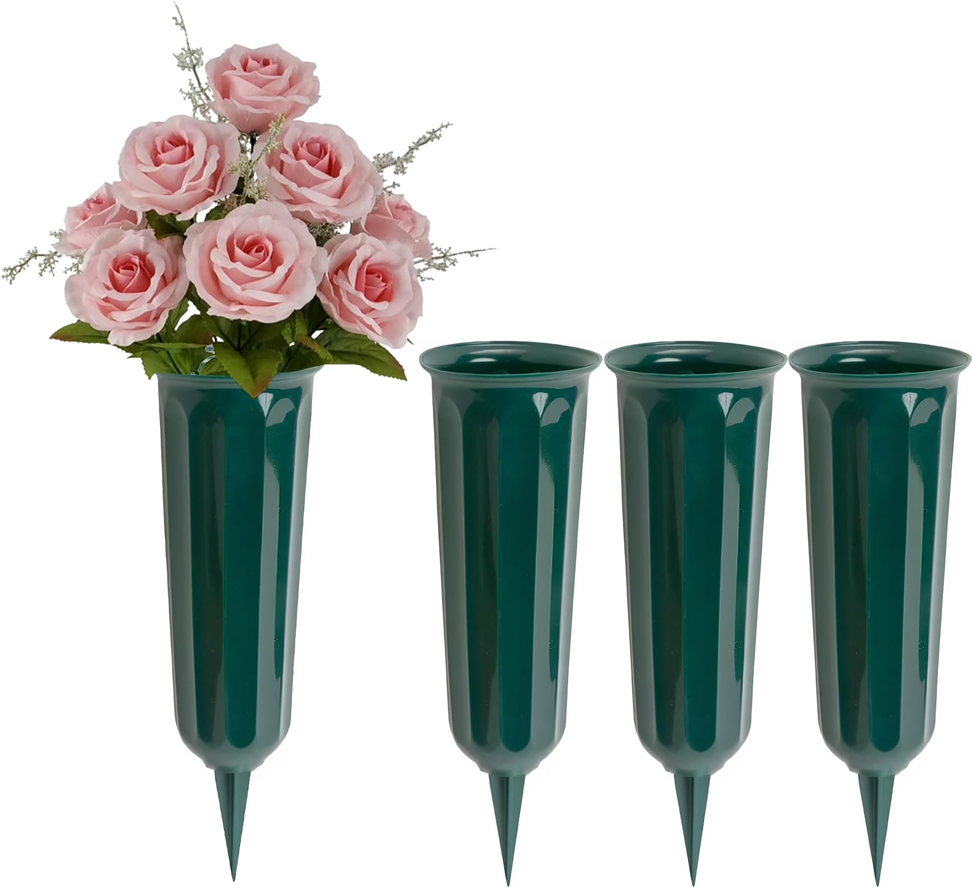 Black Duck Brand Set of 4 Green Cemetery Vases - 9.75"x3" Including Stake - Green to Blend with Turf