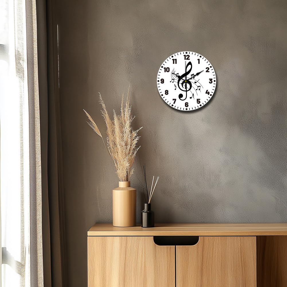CHGCRAFT Reloj de Pared Redondo Decorativo de 12 Pulgada con Notas Musicales, Silencioso, Funciona con Pilas Y Sin Tictac., Nota Musical