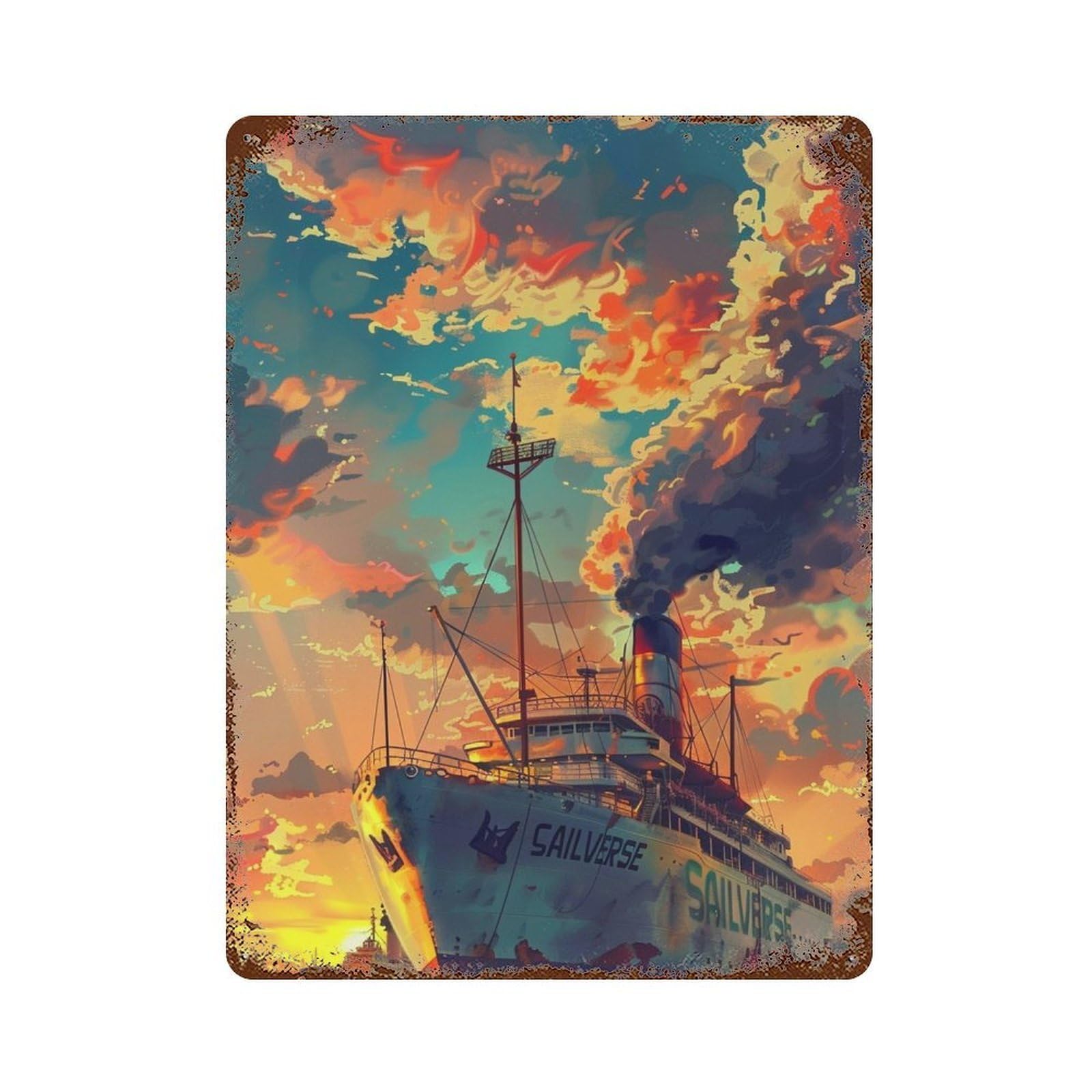 Garage Style Vivid Sunset Cruise Ship Artwork Decorative Tin Sign 15.7"x11.8", Shabby Chic Decor for Bar And Workshop