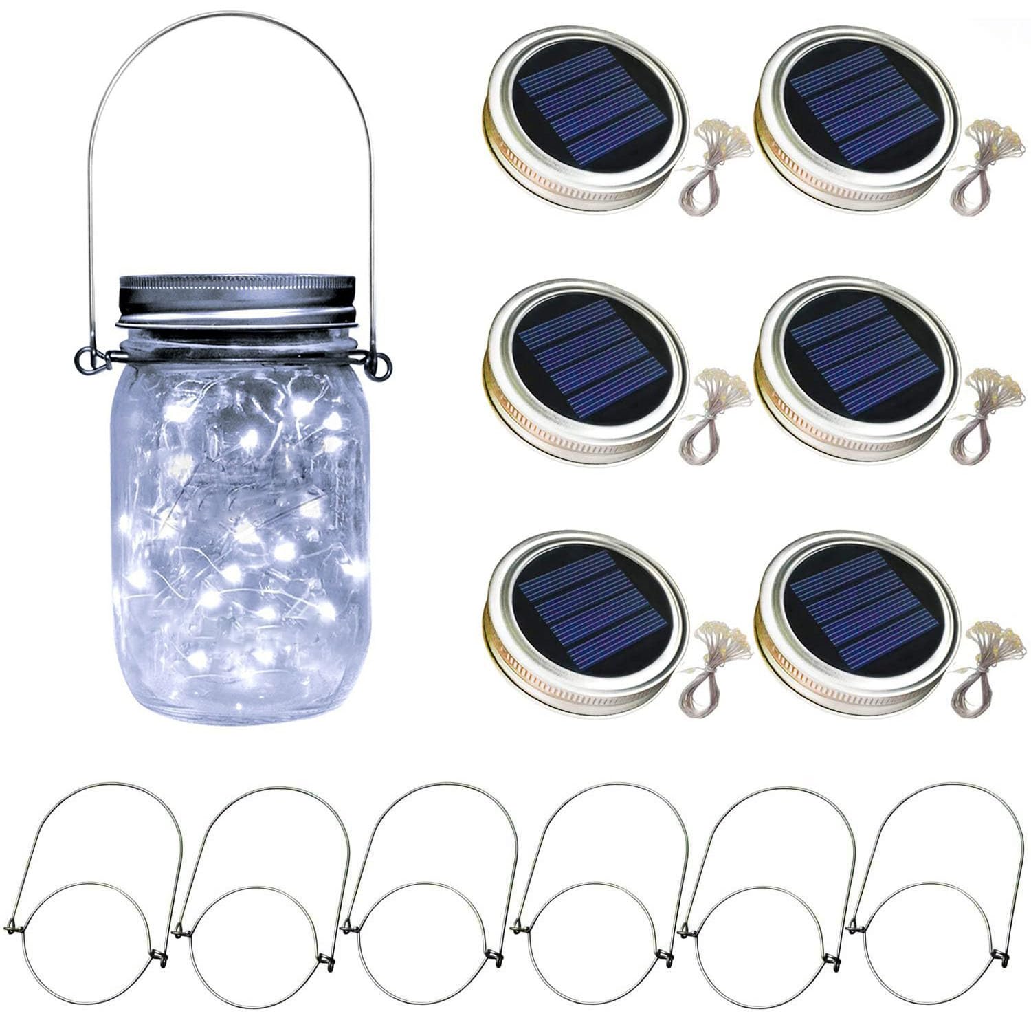 TecHong 6 x Solar Mason Jar Light Lids - 30 LED Hanging Fairy Firefly String Light Lantern Cap, Outdoor Waterproof Patio Porch Garden Yard Balcony Lawn Wall Lighting Decor(No Jar Included)