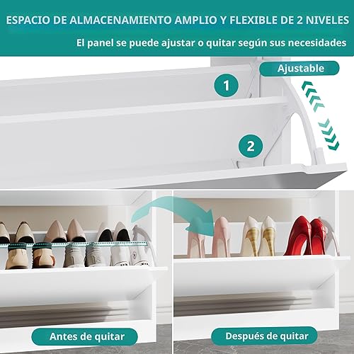 Miniatura 5 de Armario de almacenamiento de zapatos para entrada con 3 cajones abatibles, almacenamiento oculto de madera resistente, organizador de zapatos