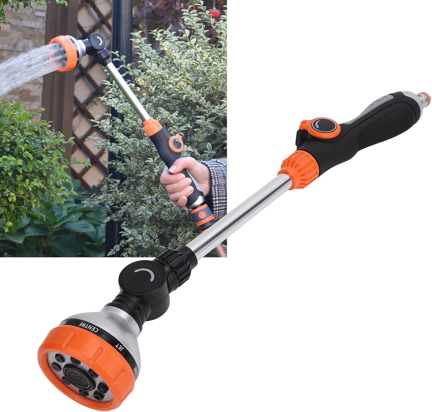 Watering Wand Heavy Duty, Garden Hose Wand with 8 Spray Patterns, 18.5inch Sprayer Wand, Long Hose Nozzle Sprayer for Hanging Baskets, Shrubs, Garden, Lawn, Car Washing