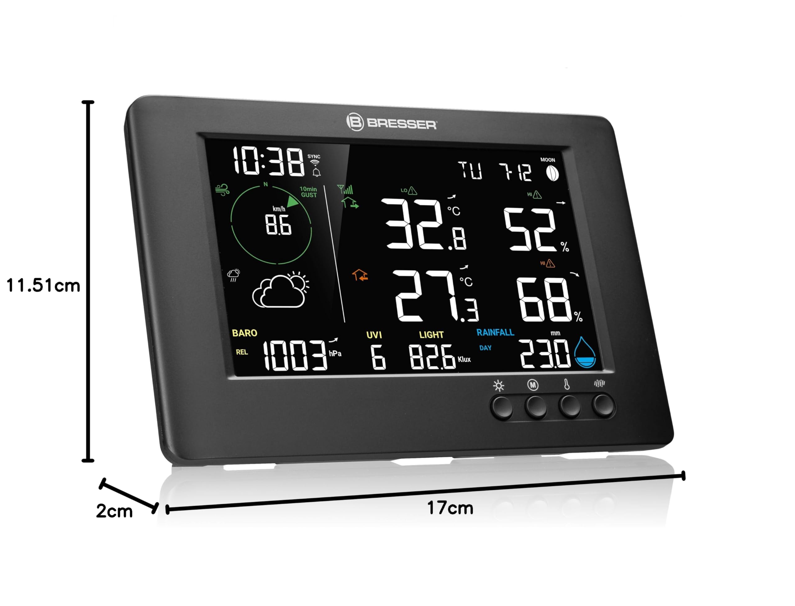 Bresser WLAN 7-in-1 Wetterstation TB: Umfangreiche Daten, Grafik-Prognose, Multi-Sensor, Innenklima-Überwachung, Alarmfunktion | Innentemperatur und Außentemperatur, Luftfeuchtigkeit, Regenmesser, Windmesser, Wettervorhersage, App, UV und Licht