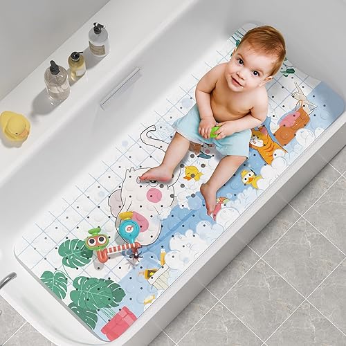 Miniatura 1 de AmazerBath Alfombra de baño antideslizante para bebé, tapete de baño infantil de dibujos animados para bañera, 40 x 16 pulgadas, tamaño completo,